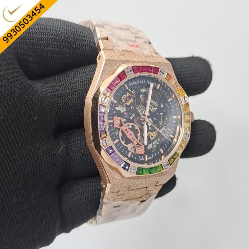 Audemars Piguet Royal Oak Skeleton Dial Dimond Bezel Swiss Automatic Watch - Image 3