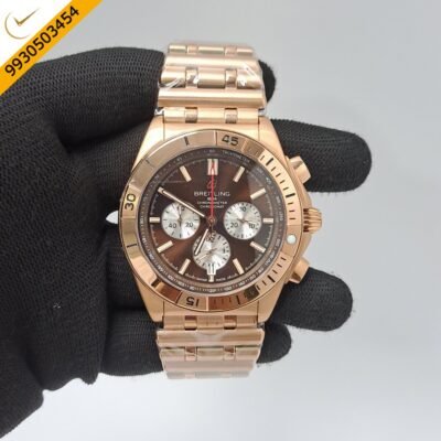 Breitling Chronometer 1884 Full Rose Gold Brown Dial Swiss Watch
