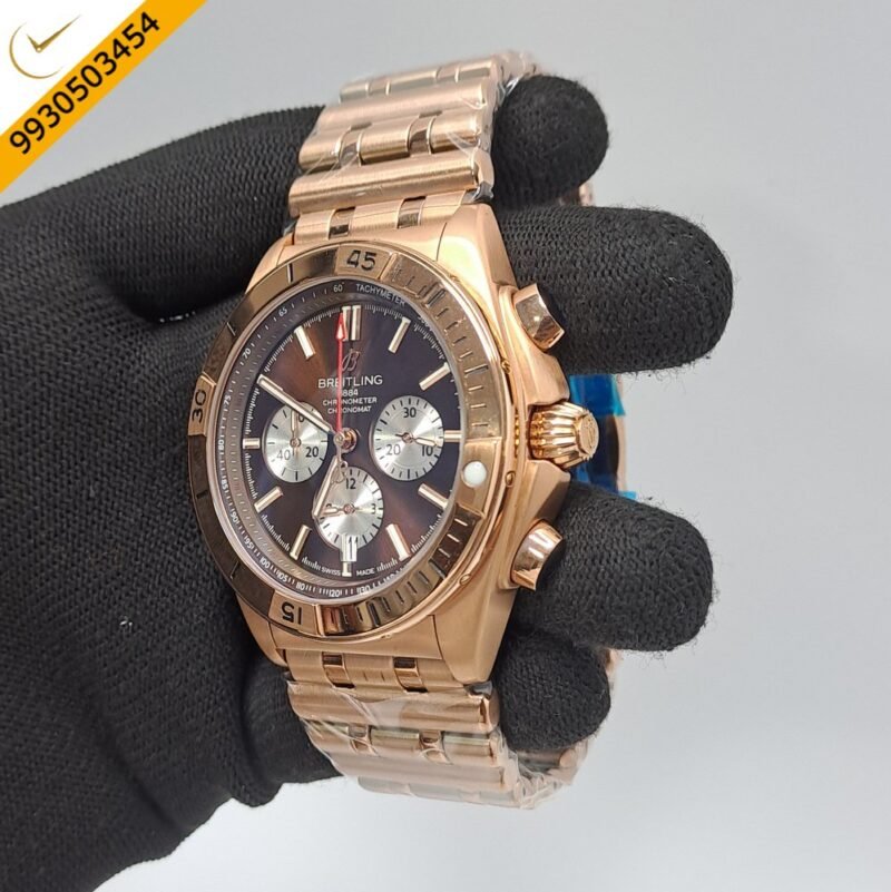 Breitling Chronometer 1884 Full Rose Gold Brown Dial Swiss Watch - Image 2