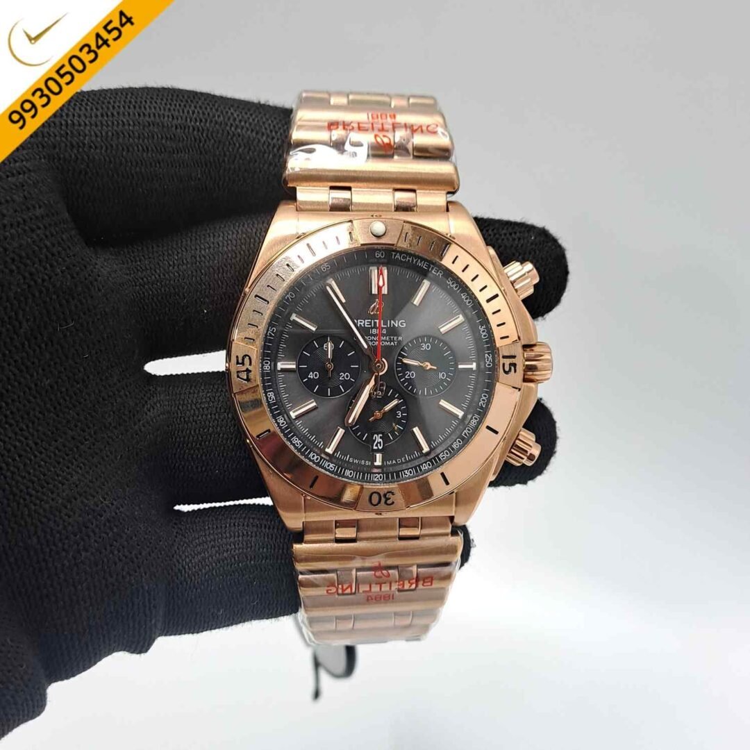 Breitling Chronometer 1884 Full Rose Gold Grey Dial Swiss Watch