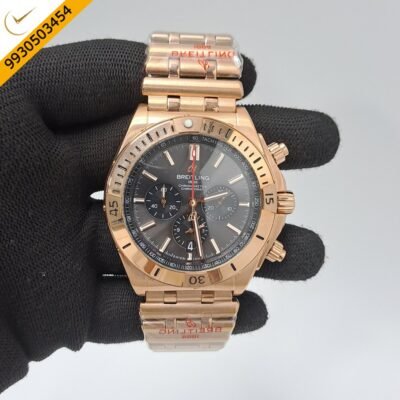 Breitling Chronometer 1884 Full Rose Gold Black Dial Swiss Watch