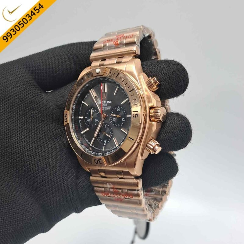 Breitling Chronometer 1884 Full Rose Gold Grey Dial Swiss Watch - Image 3