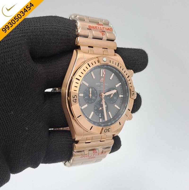 Breitling Chronometer 1884 Full Rose Gold Black Dial Swiss Watch - Image 3