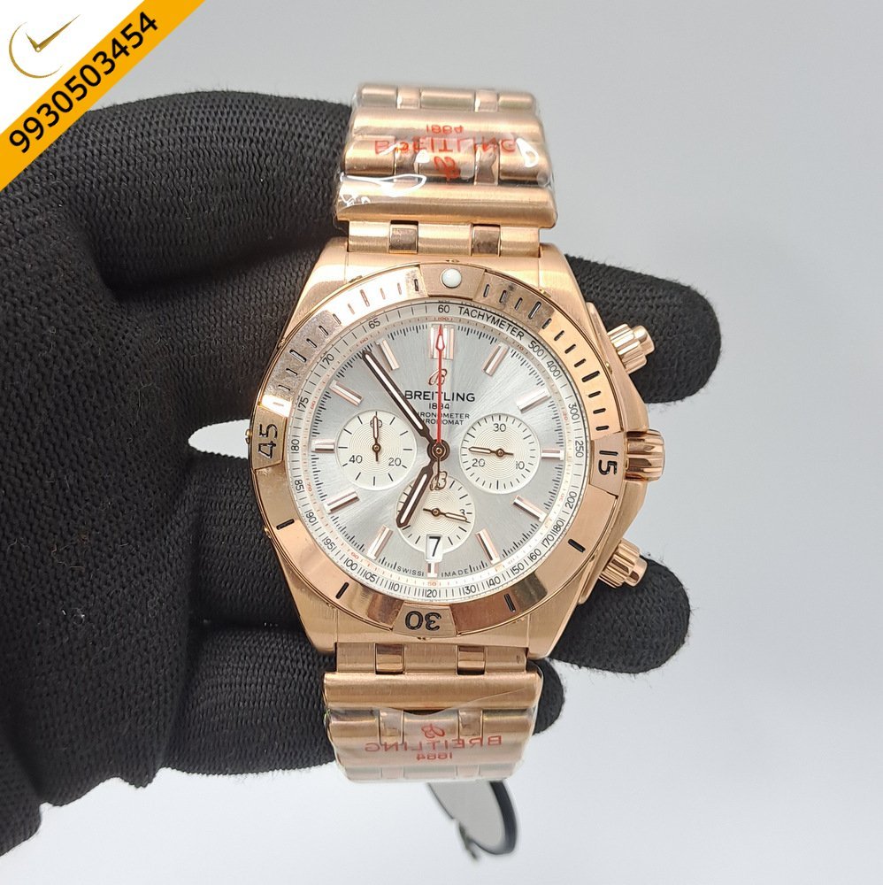 Breitling Chronometer 1884 Full Rose Gold White Dial Swiss Watch