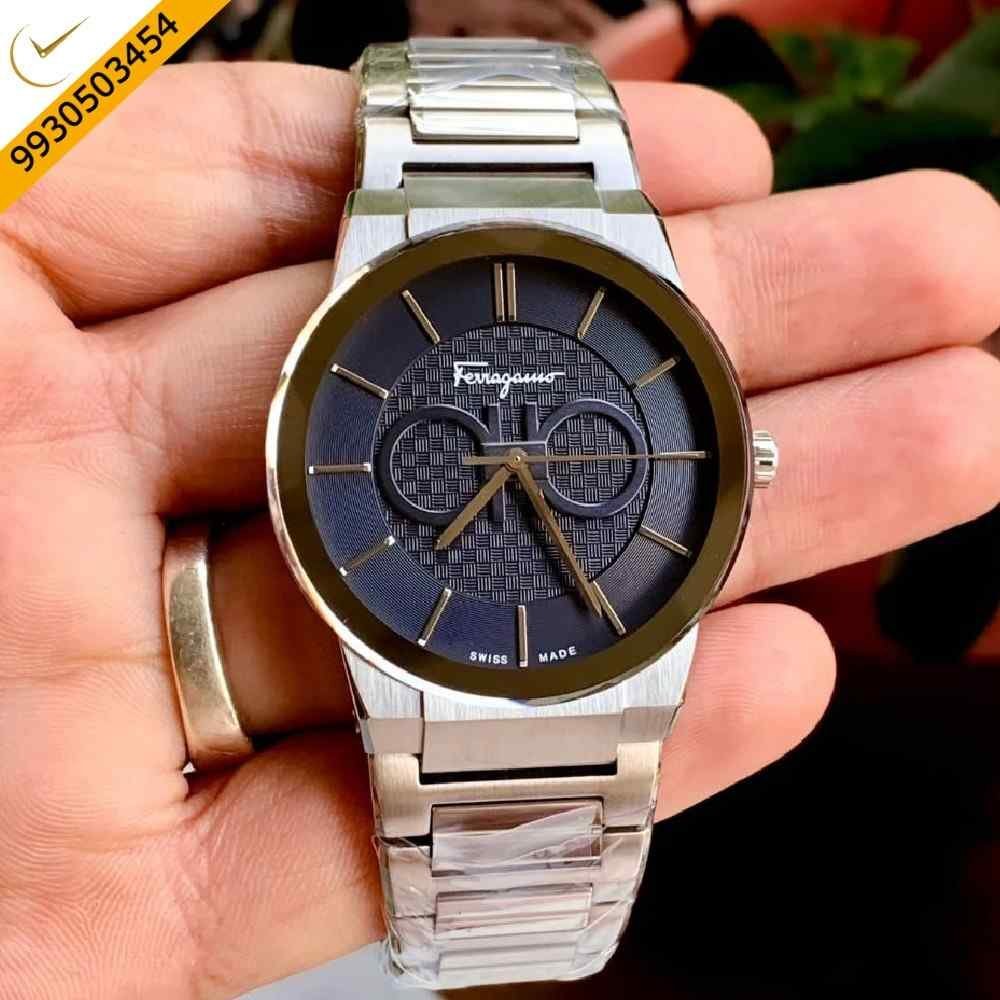 Ferragamo Sapphire Chronograph Silver Blue Dial Swiss Watch