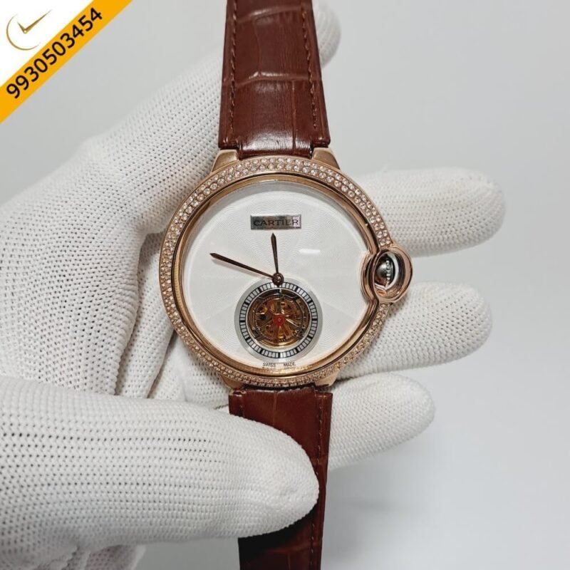 Cartier Ballon Bleu De Flying Tourbillion White Dial Brown Leather Strap Swiss Automatic Watch