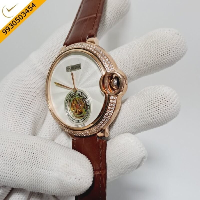 Cartier Ballon Bleu De Flying Tourbillion White Dial Brown Leather Strap Swiss Automatic Watch - Image 3