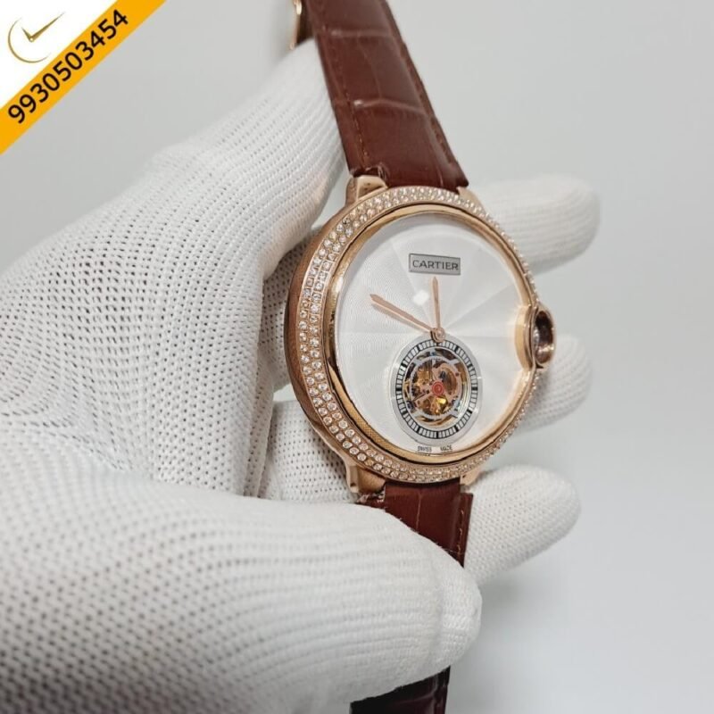 Cartier Ballon Bleu De Flying Tourbillion White Dial Brown Leather Strap Swiss Automatic Watch - Image 2