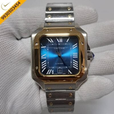 Cartier Santos 100 Gold Dual Tone Blue Dial Swiss Automatic Watch