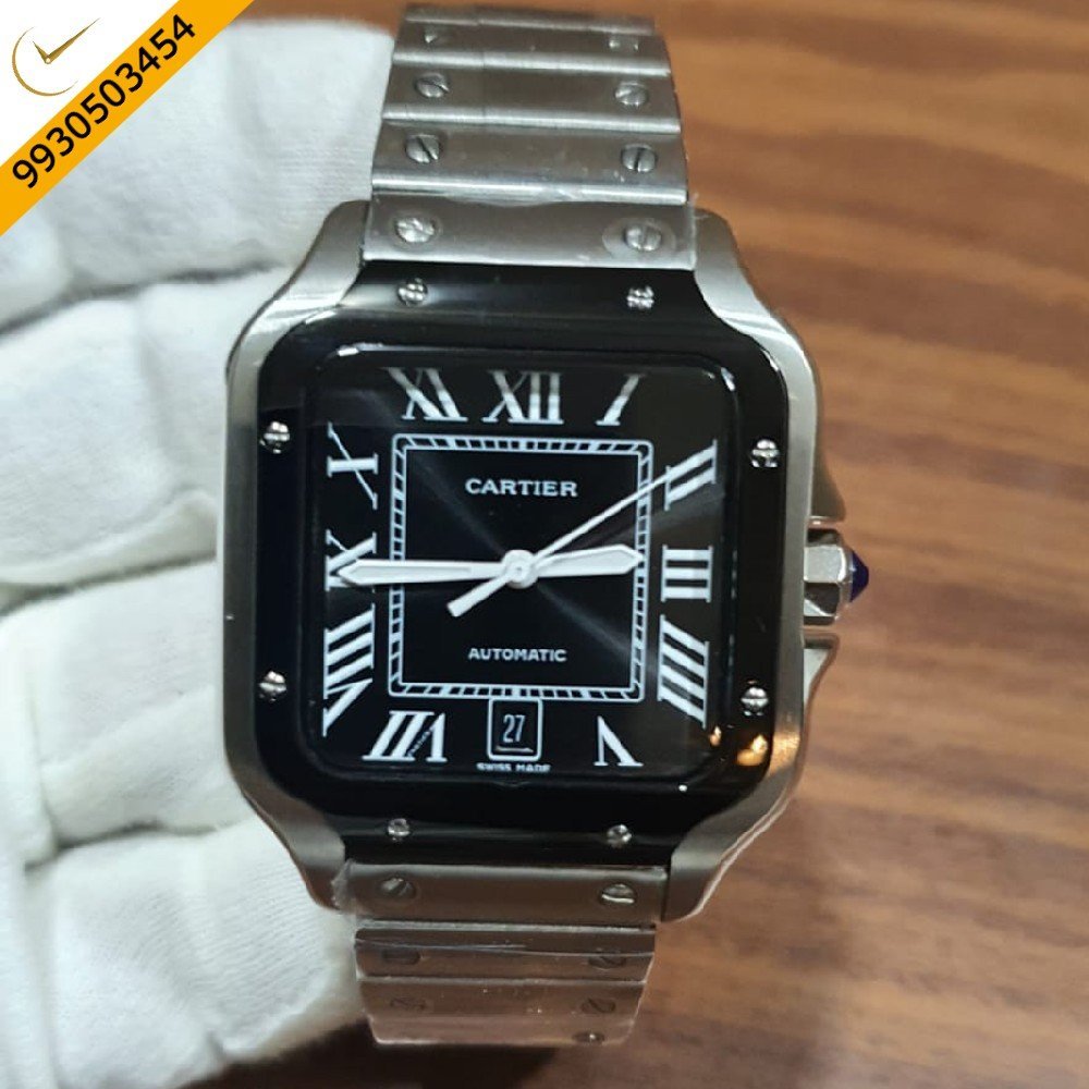 Cartier Santos 100 Steel Black Swiss Automatic Watch