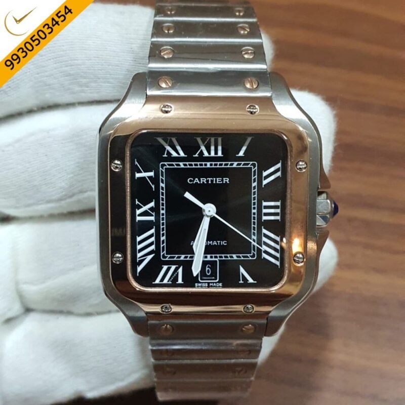 Cartier Santos 100 Steel Dual Tone Black Swiss Automatic Watch
