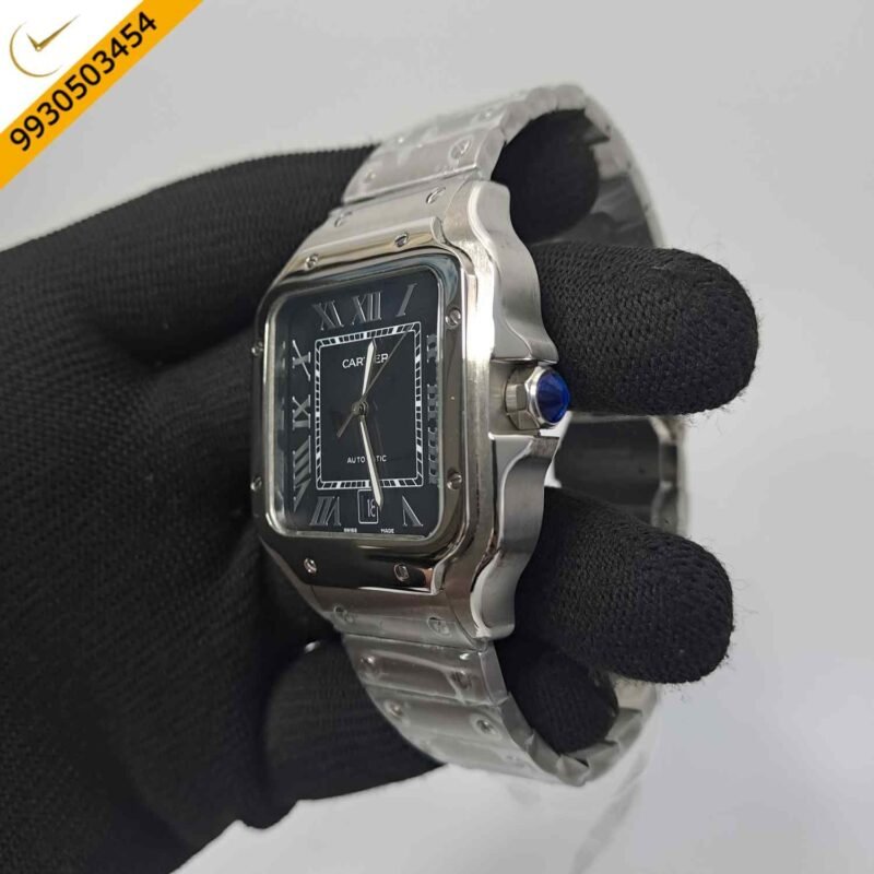 Cartier Santos De Silver Black Dial Swiss Automatic Watch - Image 3