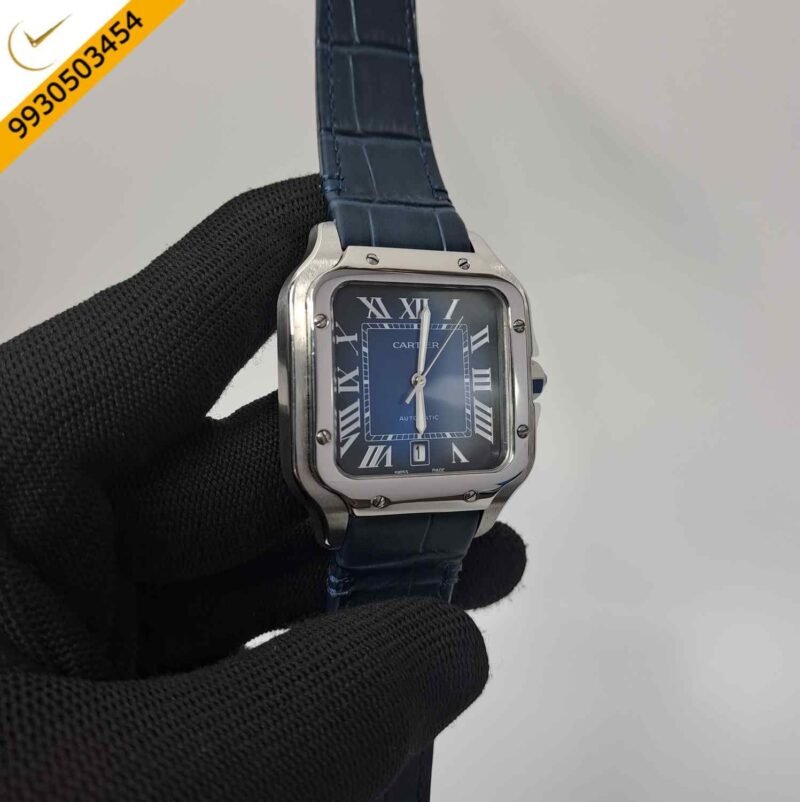 Cartier Santos De Silver Blue Dial Blue Leather Strap Swiss Automatic Watch - Image 2