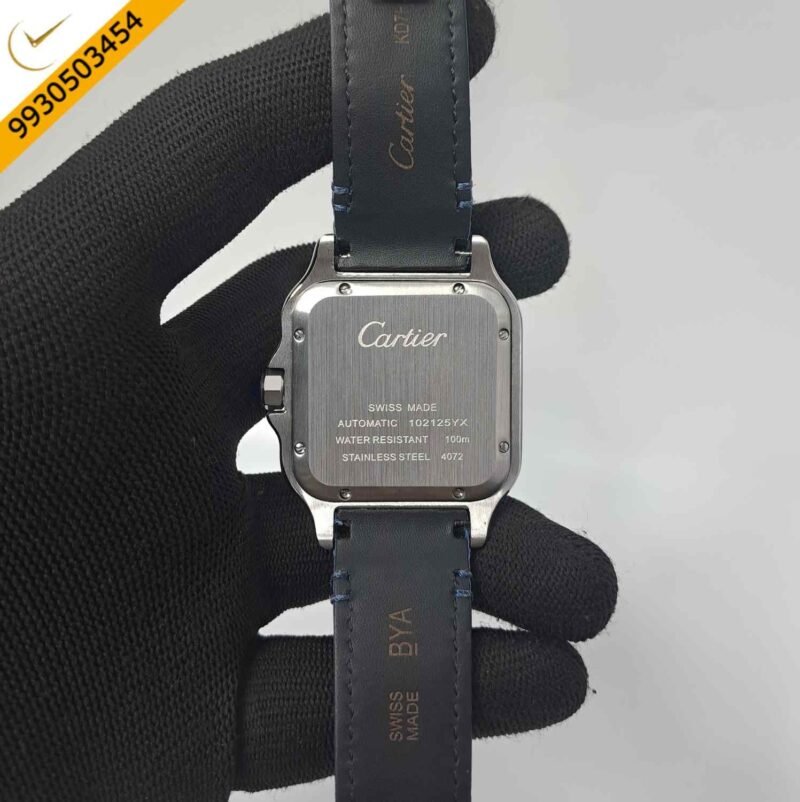 Cartier Santos De Silver Blue Dial Blue Leather Strap Swiss Automatic Watch - Image 4