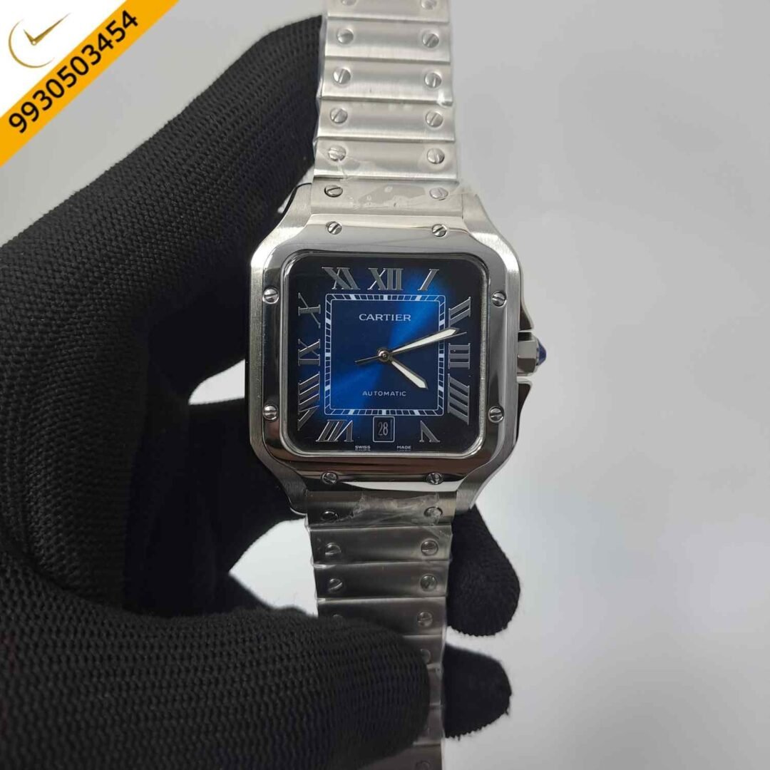 Cartier Santos De Silver Blue Dial Swiss Automatic Watch