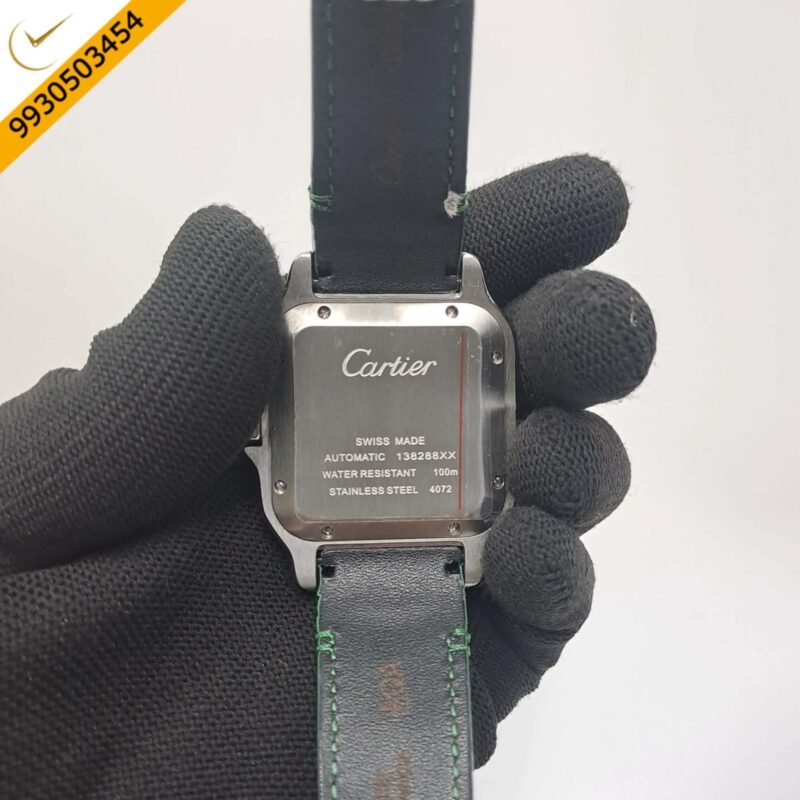 Cartier Santos De Silver Green Dial Green Leather Strap Swiss Automatic Watch - Image 4