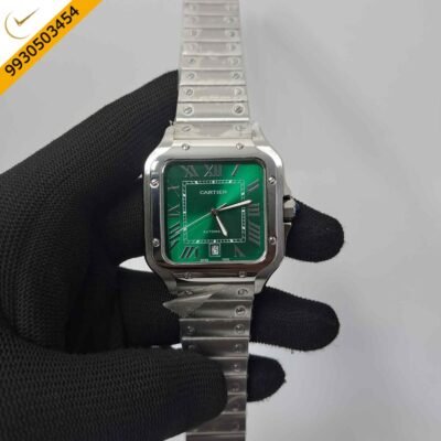 Cartier Santos De Silver Green Dial Swiss Automatic Watch