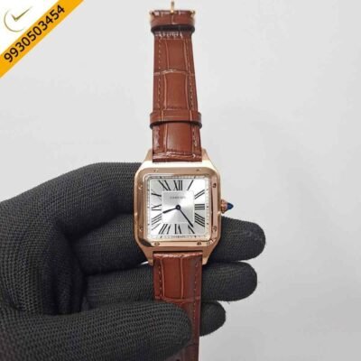 Cartier Santos Dumont Small White Dial Brown Leather Strap Swiss Watch