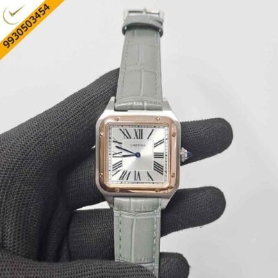 Cartier Santos Dumont Small White Dial Grey Leather Strap Swiss Watch
