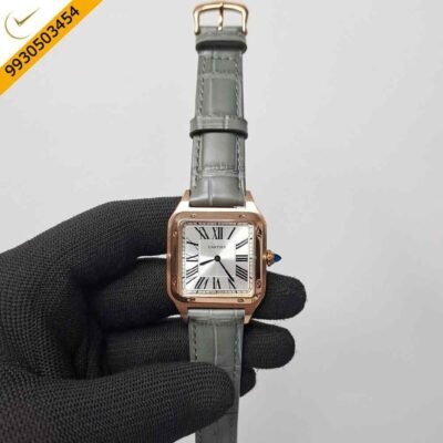 Cartier Santos Dumont Small White Dial Grey Leather Strap Swiss Watch