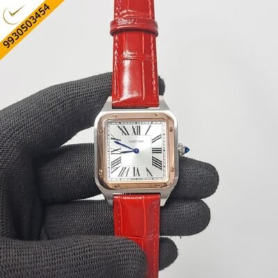 Cartier Santos Dumont Small White Dial Red Leather Strap Swiss Watch