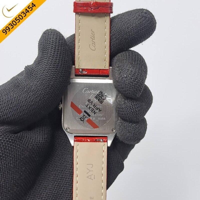 Cartier Santos Dumont Small White Dial Red Leather Strap Swiss Watch - Image 4