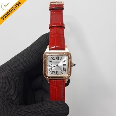 Cartier Santos Dumont Small White Dial Red Leather Strap Swiss Watch