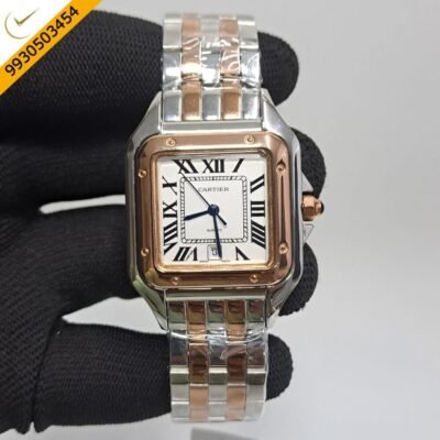 Cartier Santos Rose Gold Dual Tone White Dial Swiss Watch