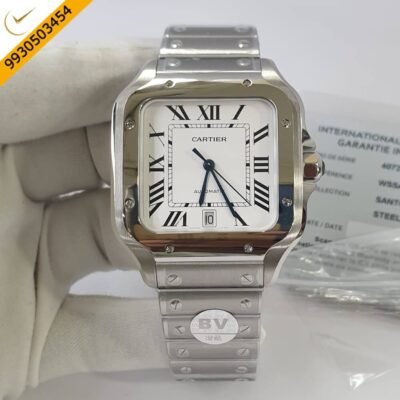Cartier Santos Steel Silver White Dial Swiss ETA Calibre 1847 Movement Watch