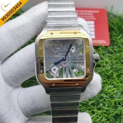 Cartier Skeleton Horloge Santos Gold Bazel Swiss ETA Calibre 9611 Movement Watch