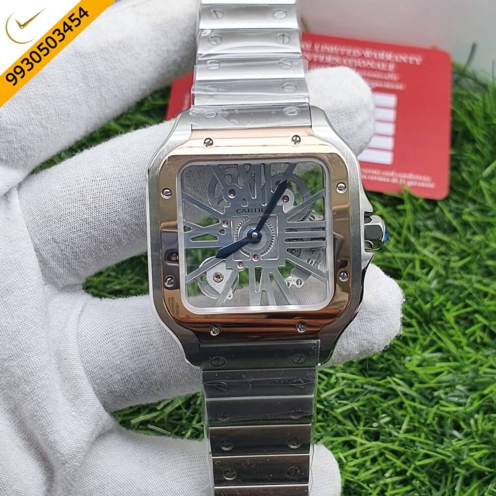 Cartier Skeleton Horloge Santos Rose Gold Swiss ETA Calibre 9611 Movement Watch
