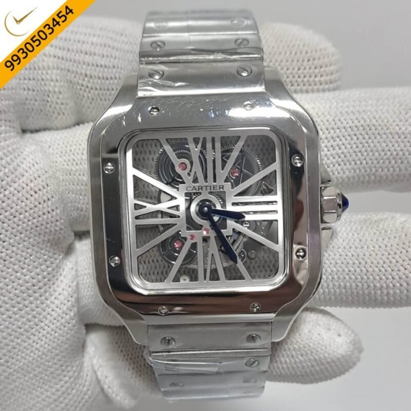 Cartier Skeleton Horloge Santos Silver White Watch
