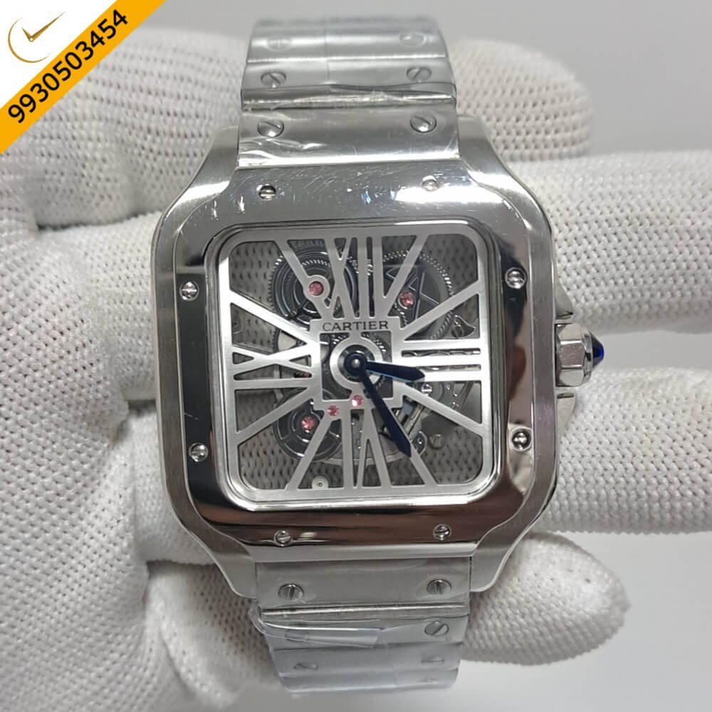 Cartier Skeleton Horloge Santos Silver White Watch
