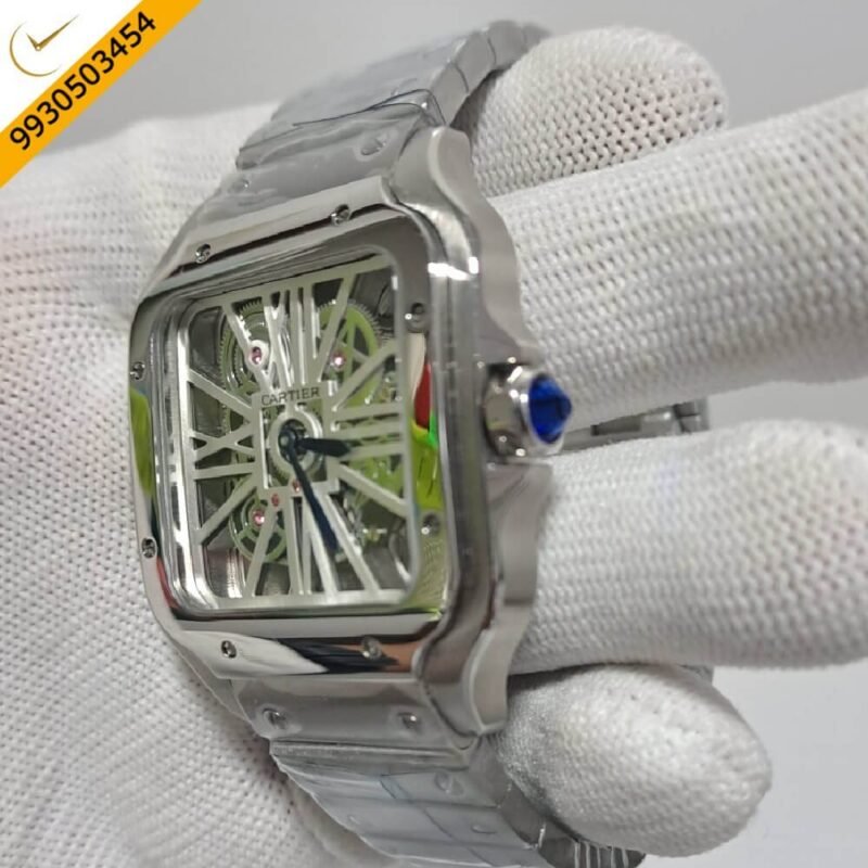Cartier Skeleton Horloge Santos Silver White Watch - Image 3
