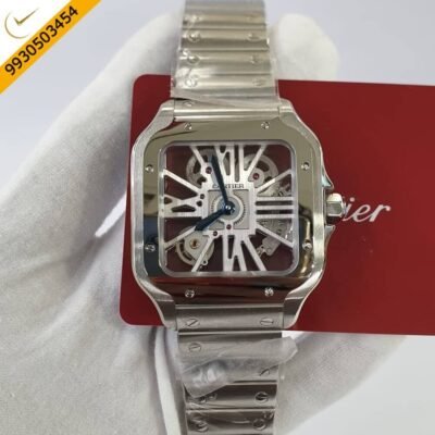 Cartier Skeleton Horloge Santos Steel Silver  Swiss ETA Calibre 9611 Movement Watch