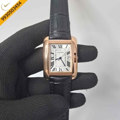Cartier Tank Anglaise White Dial Black Leather Strap Automatic Watch