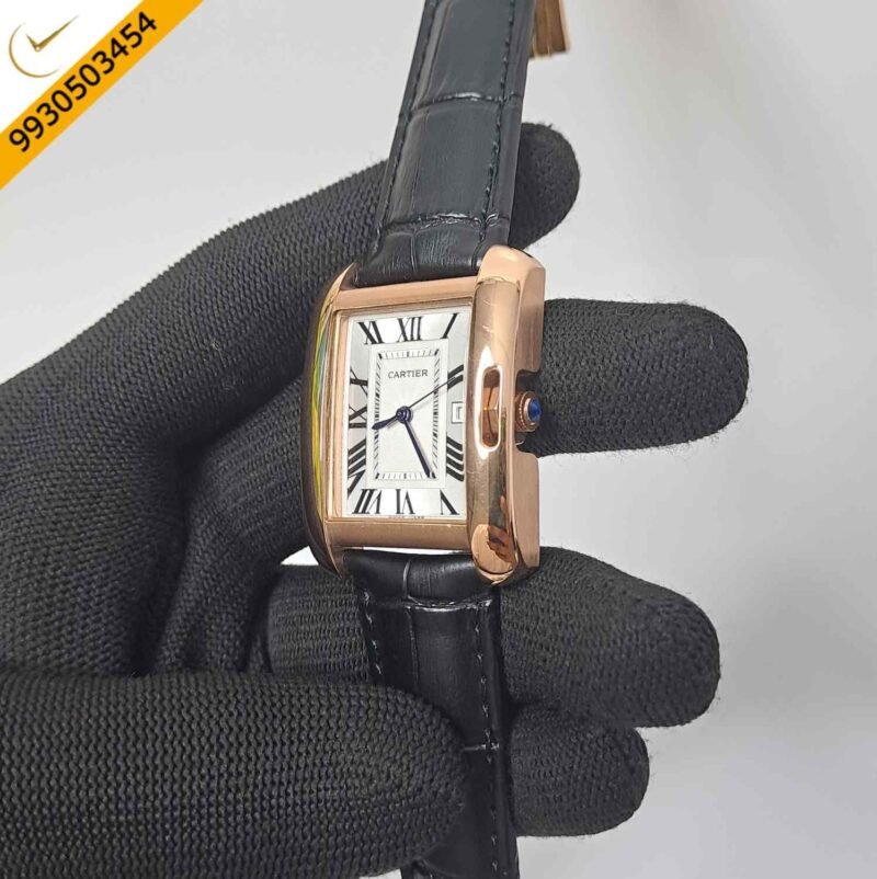 Cartier Tank Anglaise White Dial Black Leather Strap Automatic Watch - Image 2