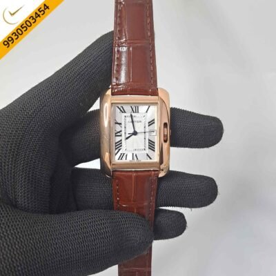 Cartier Tank Anglaise White Dial Brown Leather Strap Automatic Watch