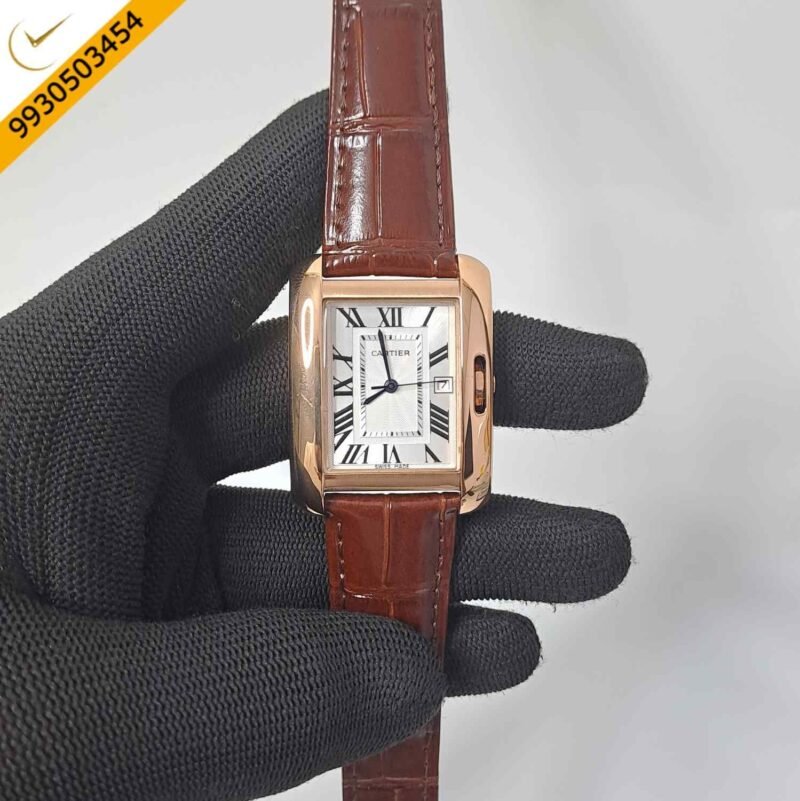 Cartier Tank Anglaise White Dial Brown Leather Strap Automatic Watch