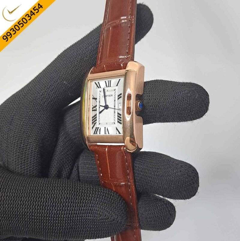 Cartier Tank Anglaise White Dial Brown Leather Strap Automatic Watch - Image 2