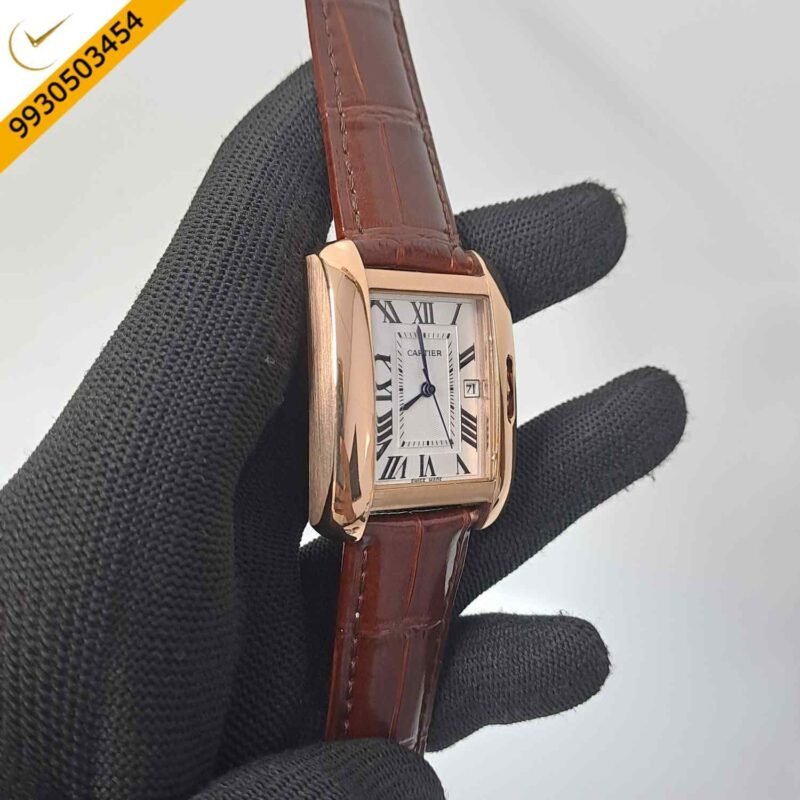 Cartier Tank Anglaise White Dial Brown Leather Strap Automatic Watch - Image 3