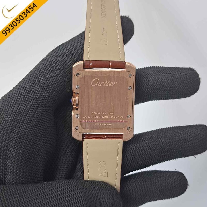 Cartier Tank Anglaise White Dial Brown Leather Strap Automatic Watch - Image 4