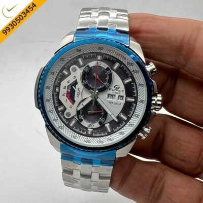 Edifice Silver White Dial Chronograph Swiss Watch