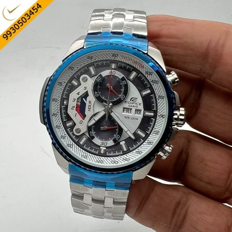 Edifice Silver White Dial Chronograph Swiss Watch