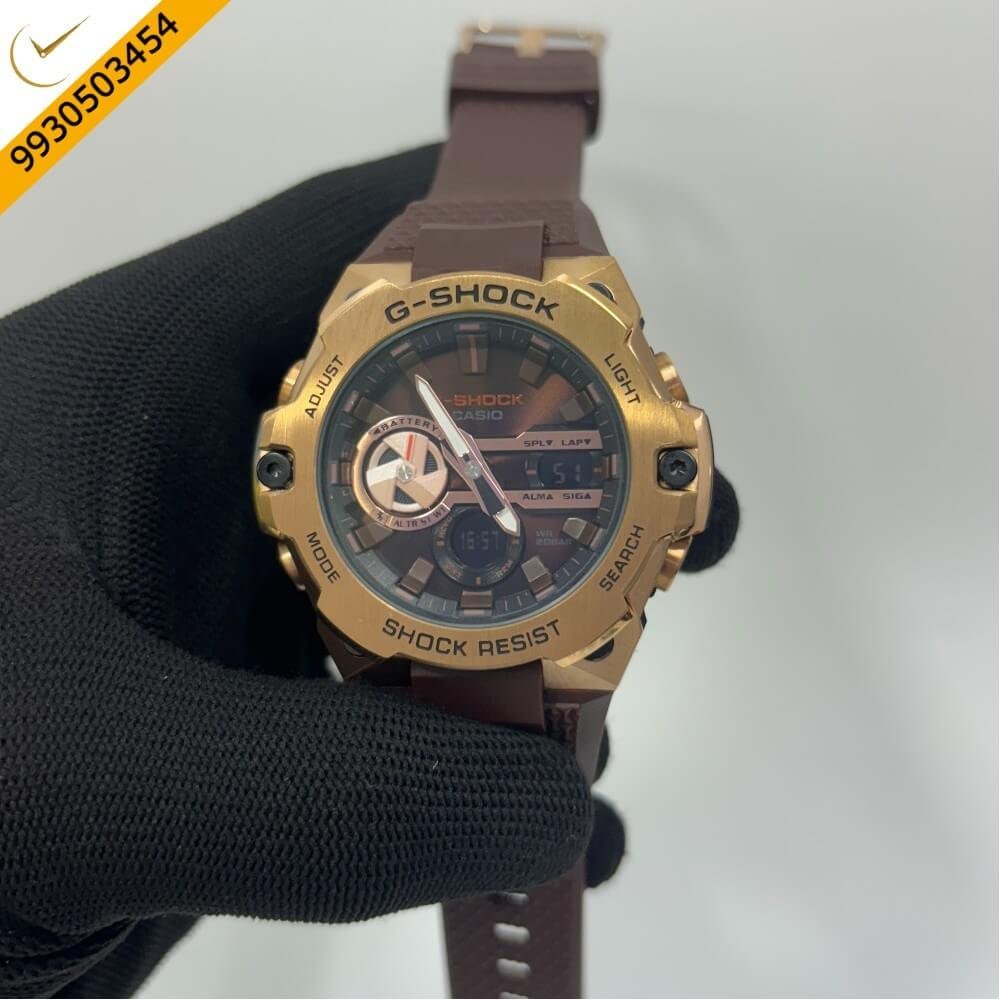 Casio G-Shock Gold Brown Dial Brown Rubber Strap Swiss Watch