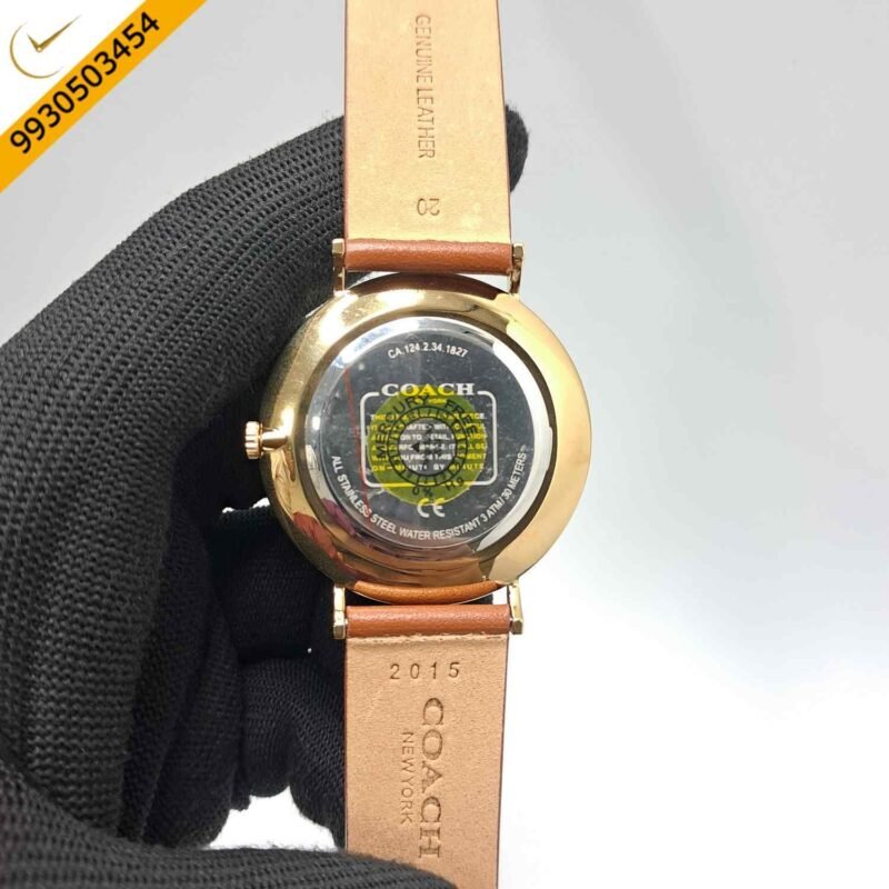 Coach Charles Gold Green Dial Brown Leather Swiss Watch - Image 4
