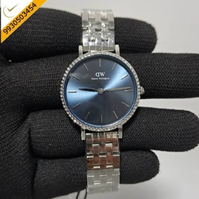 Daniel Wellington Ladies Petite Lumine Silver Blue Dial Swiss Watch