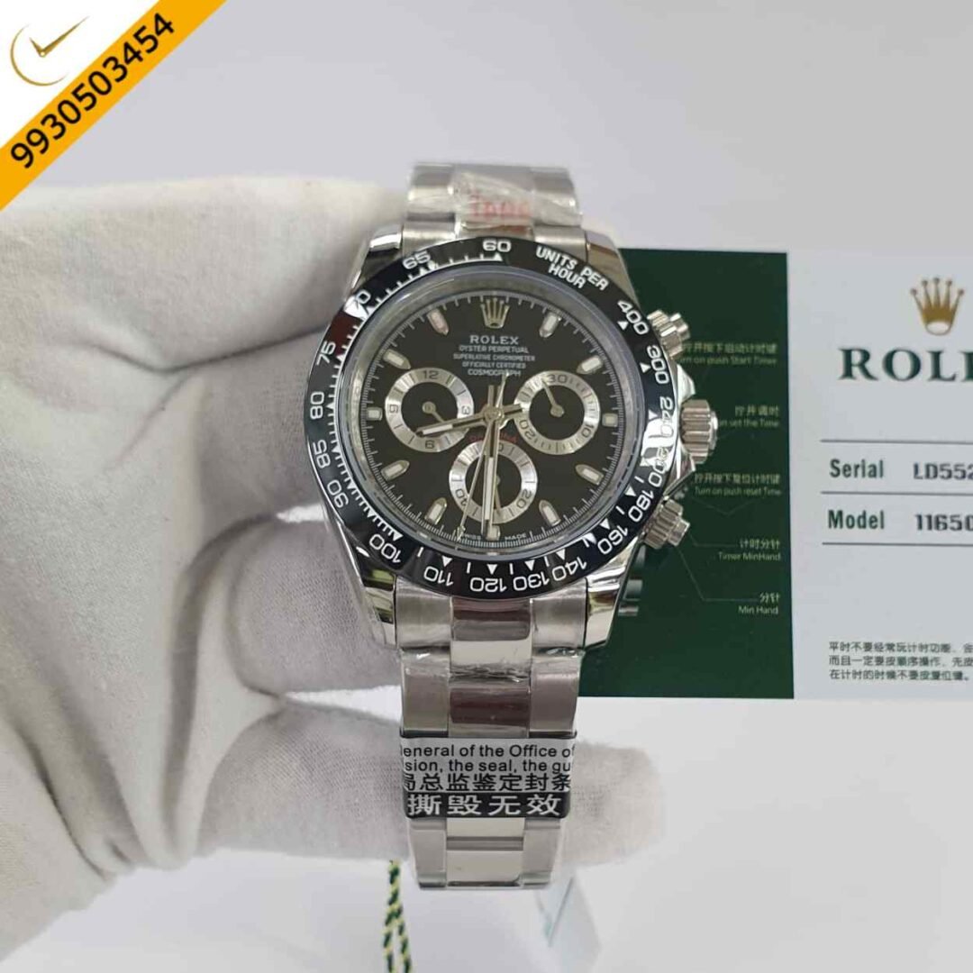 Rolex Oyster Perpetual Cosmograph Daytona Black Swiss ETA Valjoux 7750 Automatic Movement Watch