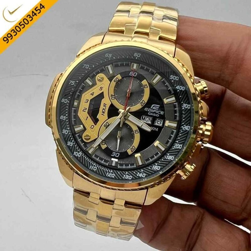 Edifice Full Gold Black Dial Chronograph Swiss Watch