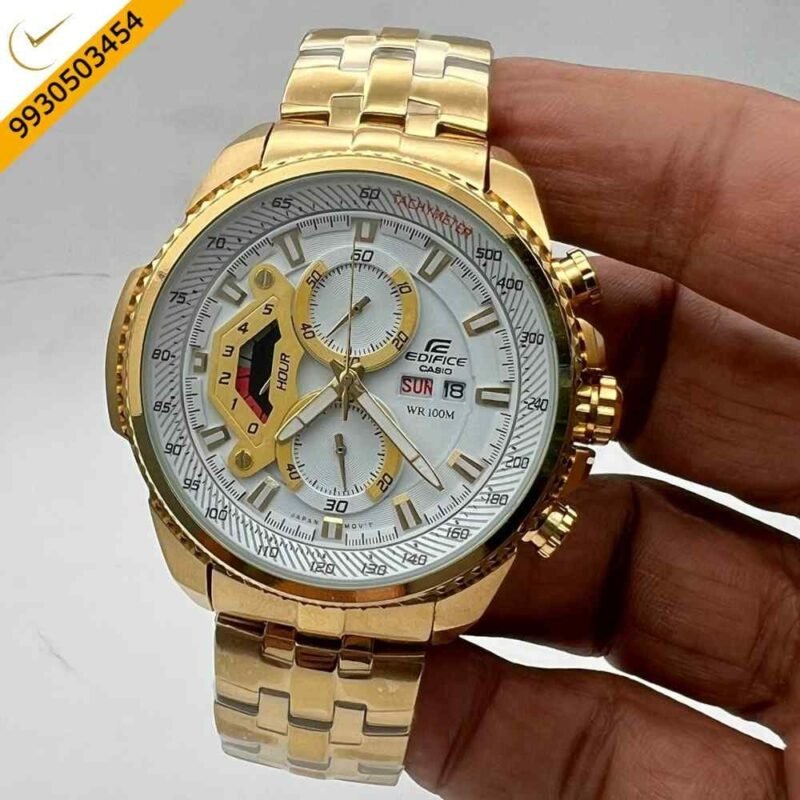 Edifice Full Gold White Dial Chronograph Swiss Watch
